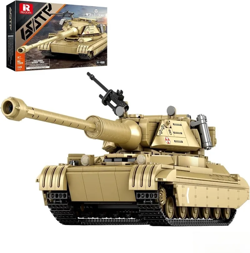 Reobrix 77036 60TP Tank bouwset | World of Tanks | WW2 Classic army auto constructie modelbouw | Technisch educatief militair & leger speelgoed creator bouwpakketten voor kinderen & volwassenen | Geschikt voor Lego | Bouwdoos met 1128 bouwstenen van Reobrix in Army – WOT serie 60TP Tank – productfoto