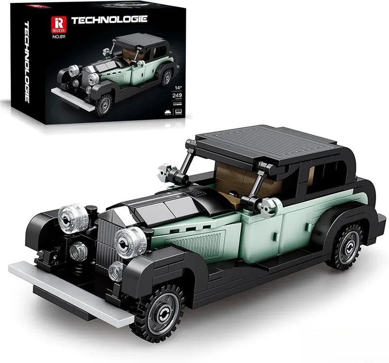 Reobrix 811 Retro auto bouwset | City speed champions adventure modelbouw | Technische educatief speelgoed volwassenen & kinderen | DIY Retro auto decoratie geschikt voor lego | Bouwdoos met 249 bouwstenen van Reobrix in City – Bentley 8 Litre,. – productfoto