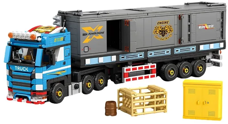 Reobrix 840 Container Truck vrachtwagen bouwset | City speed champions adventure modelbouw | Technische educatief speelgoed volwassenen & kinderen | DIY Retro auto decoratie | Bouwdoos met 992 bouwstenen van Reobrix in City – Scania vrachtwagen – productfoto