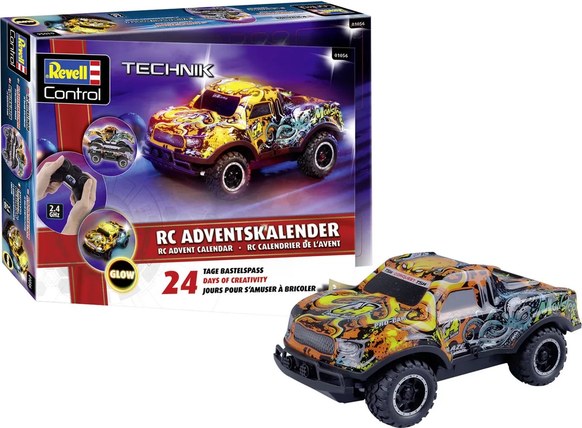 Adventskalender 2026 - 01056 RC Auto - De Ultieme Kerstrijder - RC Voertuig Plastic Kerstontwerp - 2,4 GHz - 1:22 de Revell en 01056 RC Auto -De Ultieme Kerstrijder- – Adventskalender RC Plastic – photo du produit