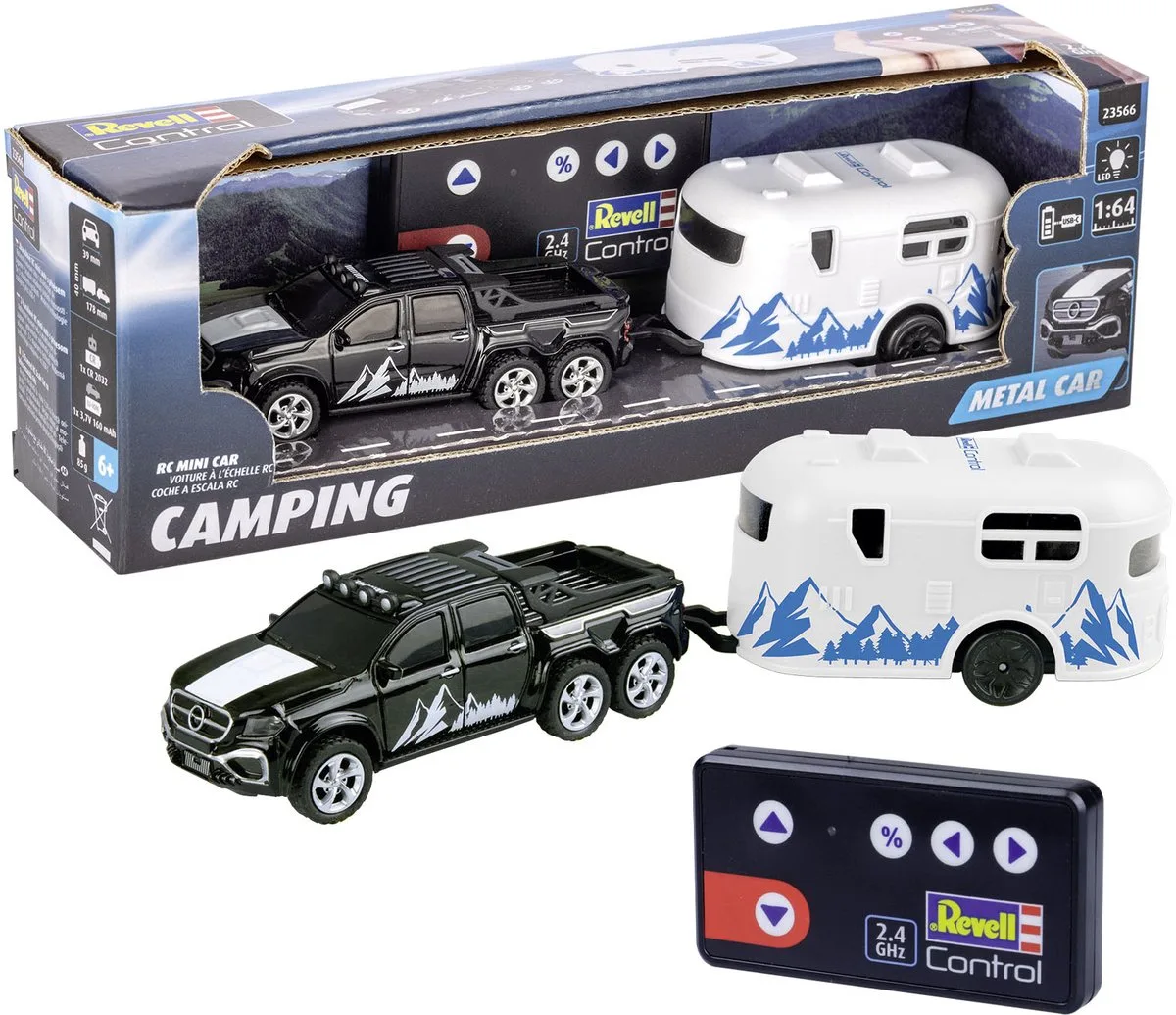 RC voertuig - 23566 RC Pickup Auto met Camper Trailer (Caravan) RC Model Kant en Klaar - 1:64 van Revell in Meerkleurig – productfoto