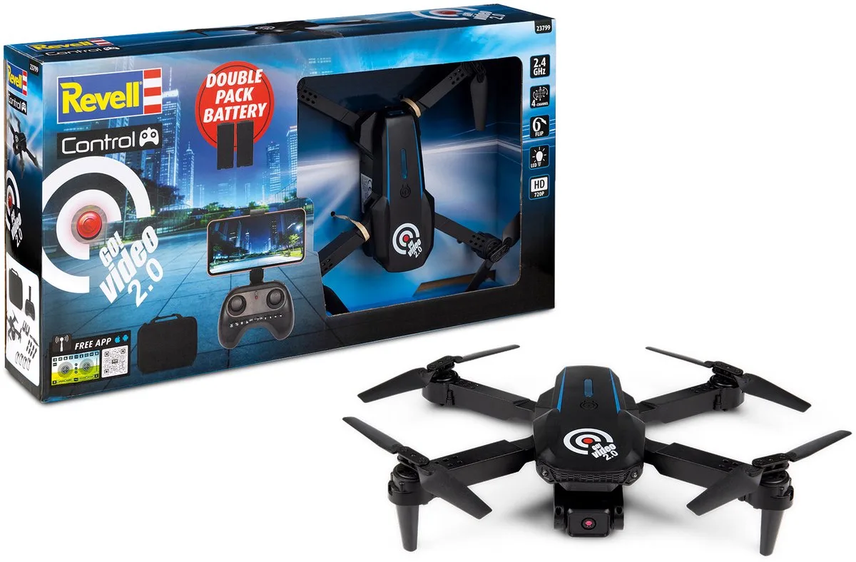 RC voertuig - 23799 RC Drone - Camera Quadrocopter - Go! Video 2.0 - HD-ready Camera - 2,4 GHz RC Model Kant en Klaar de Revell en Noir – photo du produit