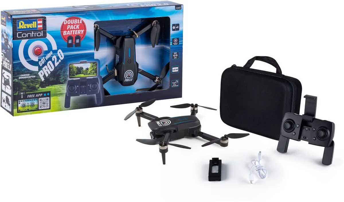 RC voertuig - 23805 RC Drone - Camera Quadrocopter - Go! Video Pro 2.0 - Full HD-camera - 2,4GHz RC Model Kant en Klaar de Revell en Noir – photo du produit