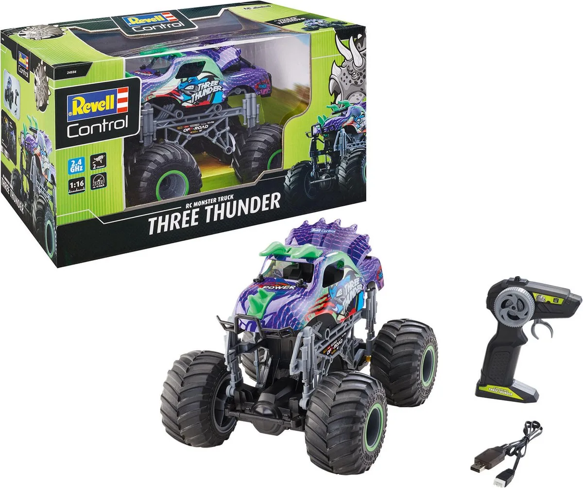 RC voertuig - 24556 RC Dino Monster Truck - Three Thunder RC Model Kant en Klaar - 1:16 de Revell en Multicolore – photo du produit