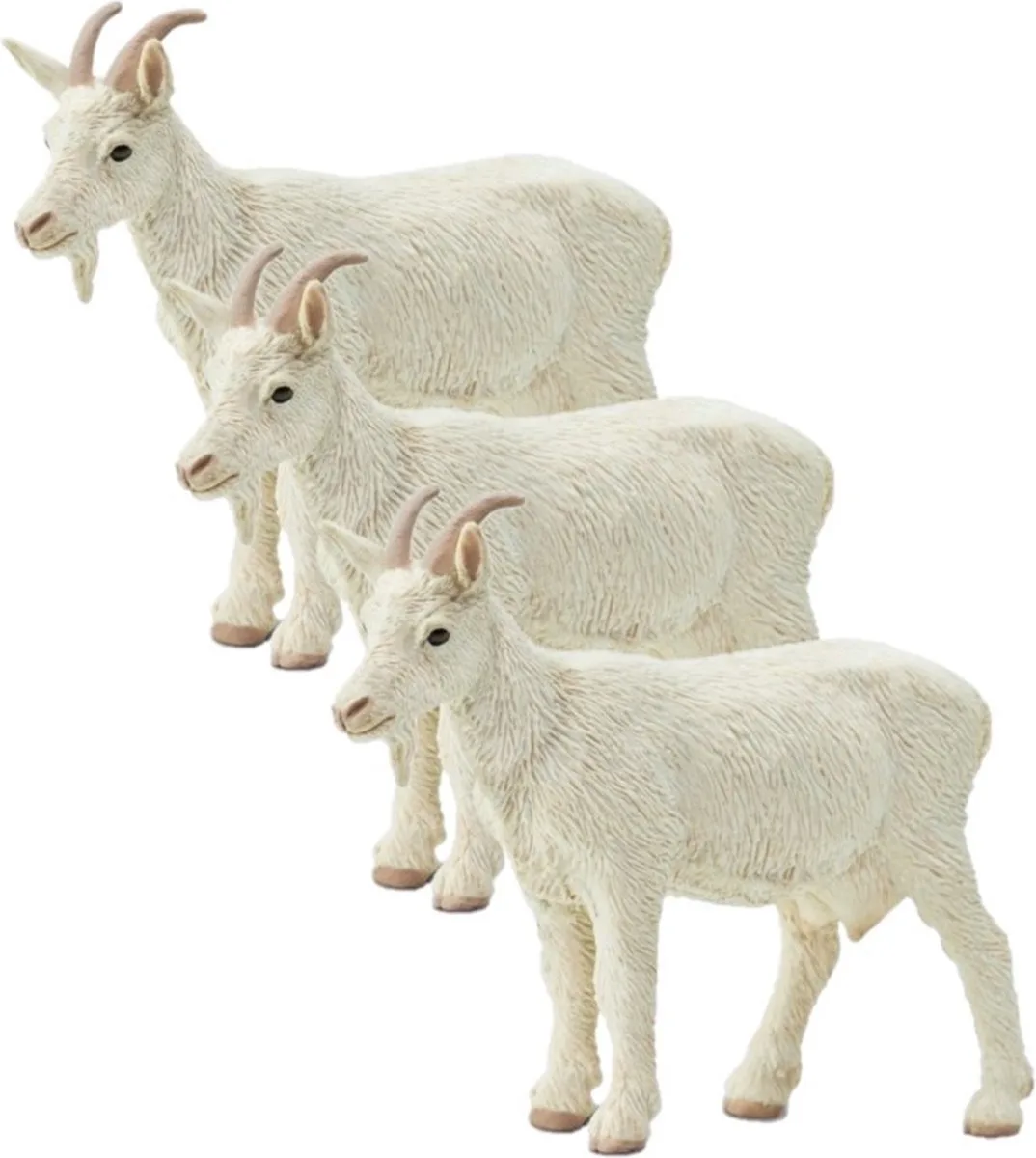 Speelgoed geit - Set van 3x stuks - boerderij dieren - 8 cm - speel figuur - wit - PVC de Safari Ltd en Multicolore – photo du produit