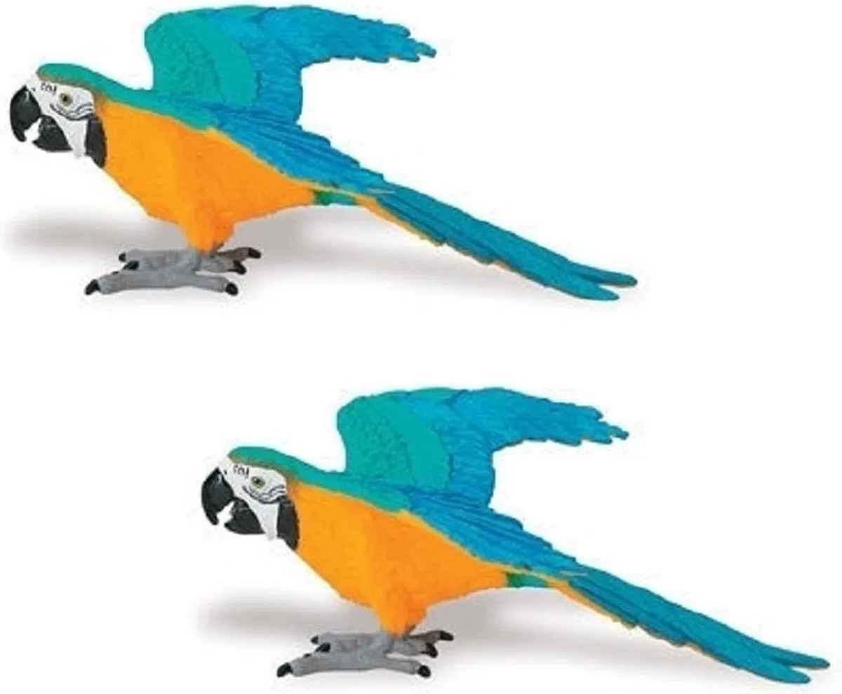 speelgoed papegaai/ara - 2x - blauw/geel - kunststof - 10 cm - speelgoed figuur van Safari Ltd in Meerkleurig – productfoto