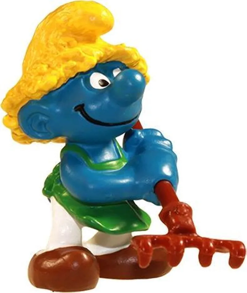 Boeren smurf - Tuinman Smurf - poppetje - 6cm - Speelfiguur de Schleich en Blauw, geel, groen, wit en blauw – photo du produit
