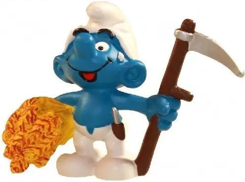 De smurfen, boer smurf (+/-5cm), merk : Schleich nr. 20145 de Schleich en Blauw, wit en geel – photo du produit