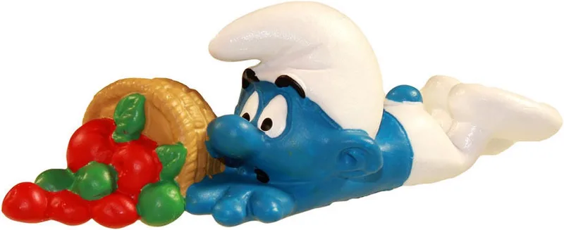 en De smurfen - Klungelsmurf valt met fruit - +/- 8 cm. von Schleich in Blauw – Produktfoto