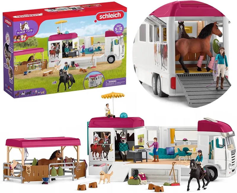 Horse Club - Paardentransportwagen, paardentransporter + accessoires 5+ de Schleich en Multicolor – photo du produit