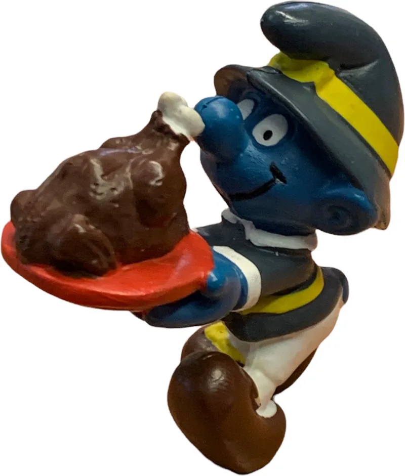 Kerstsmurf met kalkoen - Bank holiday smurf - Schleich - 5,5 cm - De Smurfen von Schleich in Bruin – Produktfoto