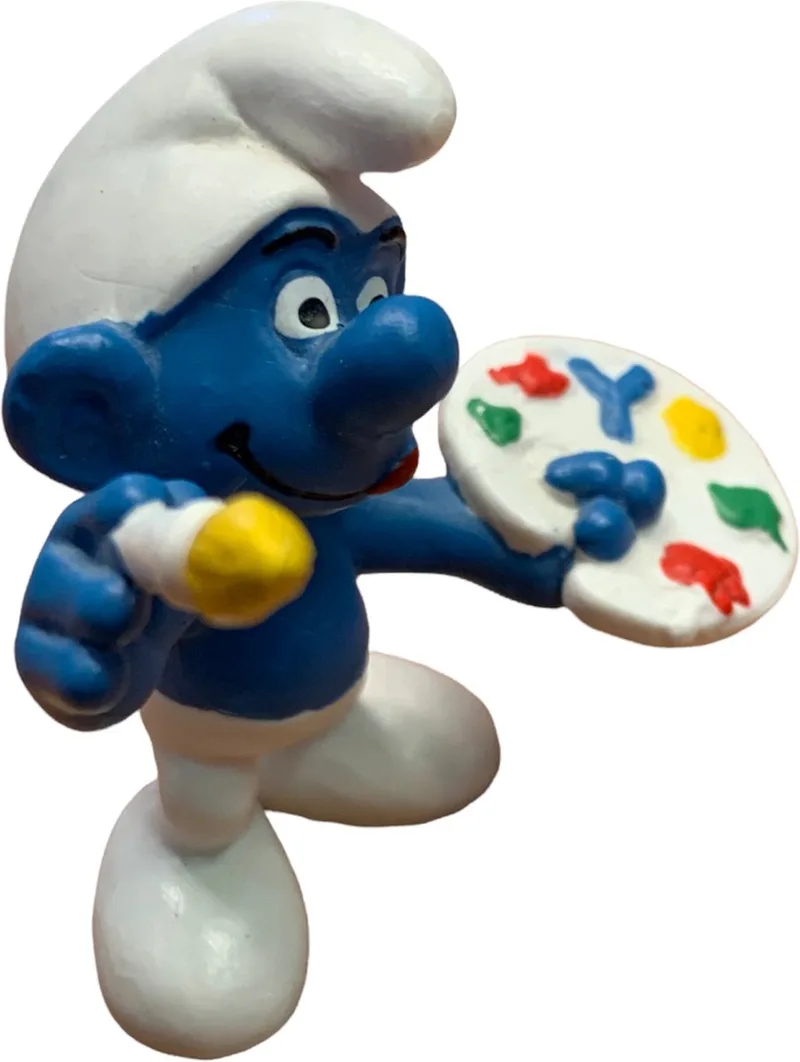 Schildersmurf met pallet - Schildert - Schleich speelfiguur - 6 cm - De Smurfen von Schleich in Wit – Produktfoto