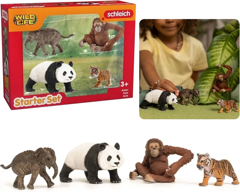 SLH42736 Schleich Wild Life - Startset van Vier Wilde Dieren, Azië, Figuren voor Kinderen 3+ van Schleich in Bruin – productfoto