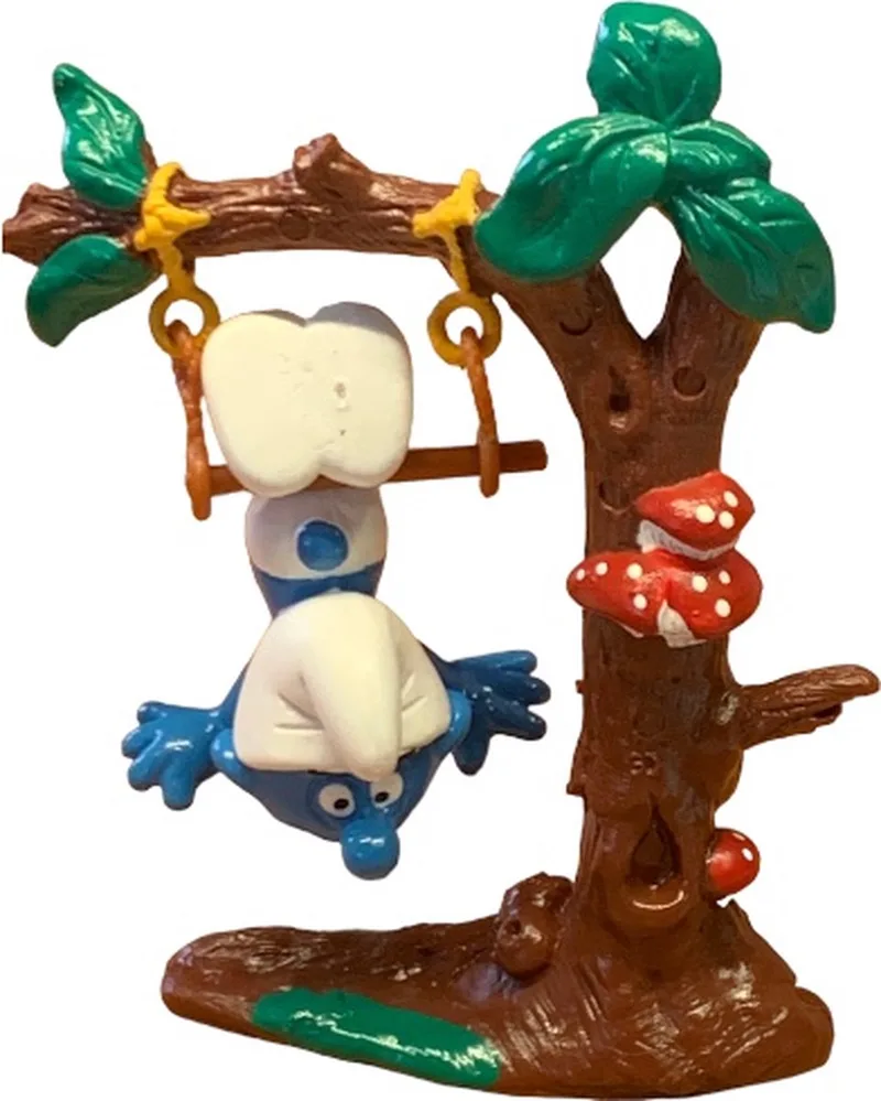 smurf - Hangend aan trapeze - in boom - 5,5cm - De smurfen van Schleich in Blauw wit groen – productfoto