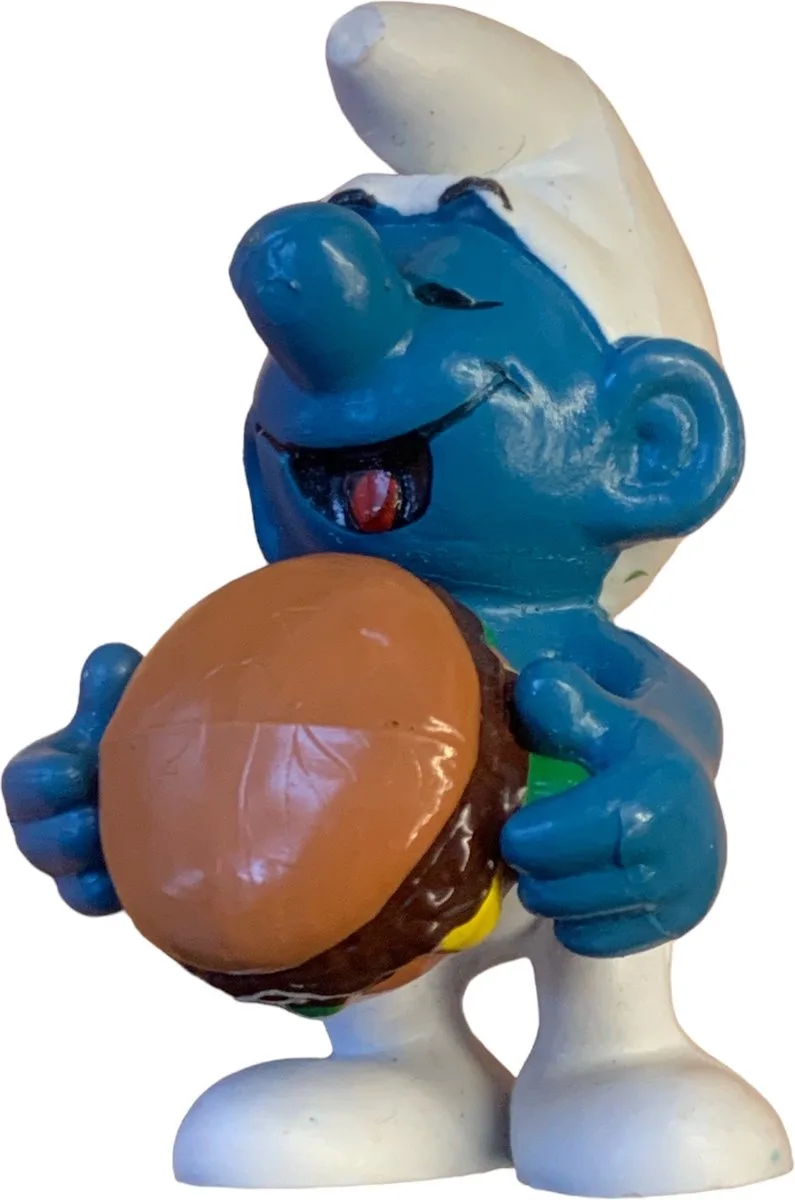 Smurf met Hamburger - De Smurfen - 10158 - Schleich - 6 cm van Schleich in Blauw wit bruin – productfoto