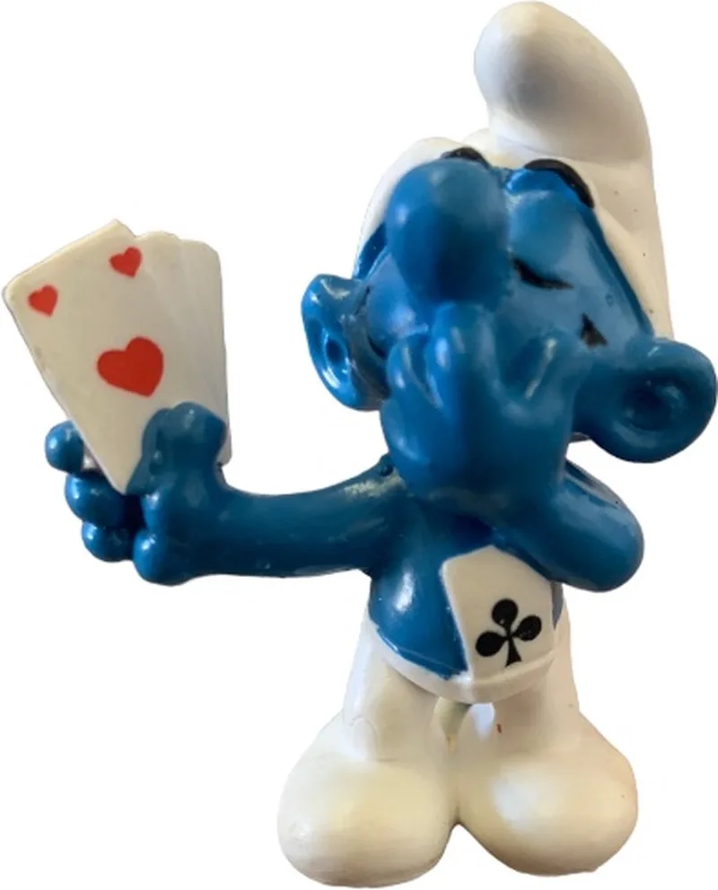 Smurf spelend met kaarten - Harten en klaver - 20056 Schleich figuurtje - 6 cm van Schleich in Blauw wit rood – productfoto