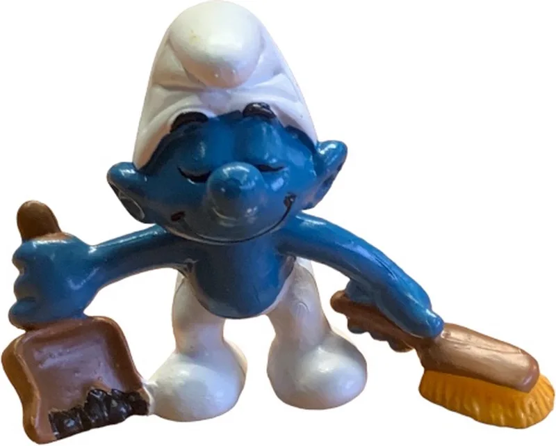 smurfen poppetje met Stoffer en Blik - 20189 - De Smurfen - Schoonmaker - 6 cm de Schleich en Bruin – photo du produit