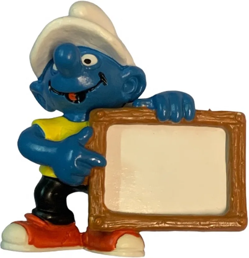speelfiguur - smurf met Plakkaat / Protest bord - De Smurfen - Schleich speelfiguur - smurf met bord/ Protestbord - De Smurfen - 20451 - 6 cm - 6 cm van Schleich in Blauw, wit, rood, bruin, zwart, geel – productfoto