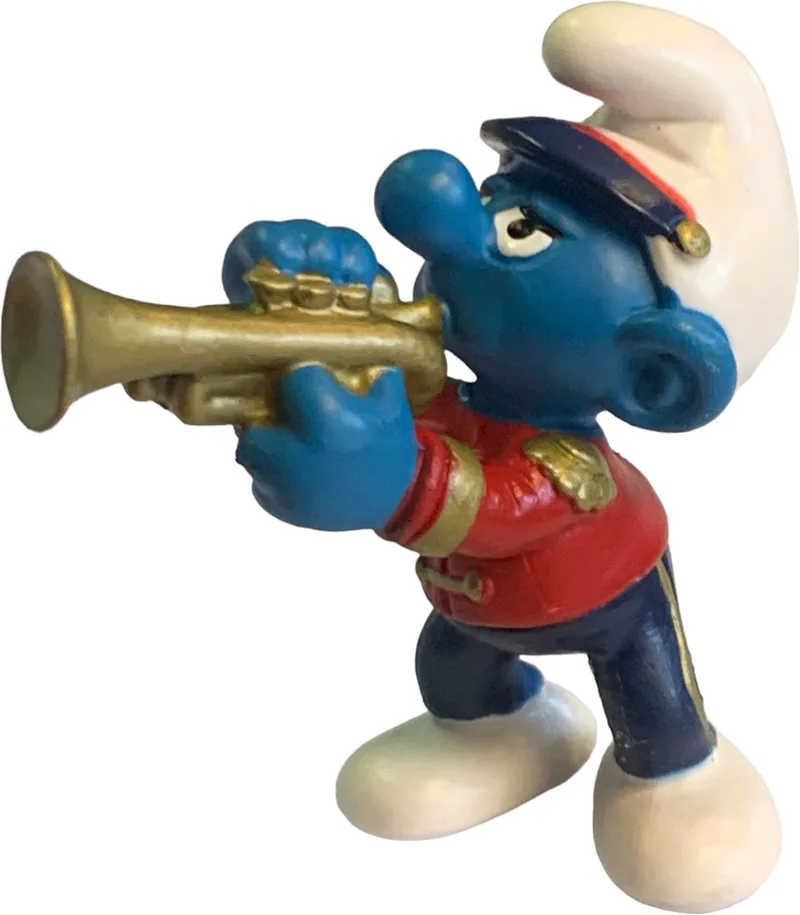 speelfiguur - smurf met trompet - De Smurfen - 20479 - 6 cm van Schleich in Blauw, wit, goud, rood donkerblauw – productfoto