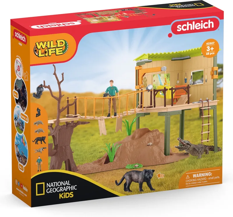 WILD LIFE - Het Avonturenstation - Kinderspeelgoed - Wilde Dieren uit de Jungle - 68 Onderdelen, 5 Dieren de Schleich en Multikleuren – photo du produit
