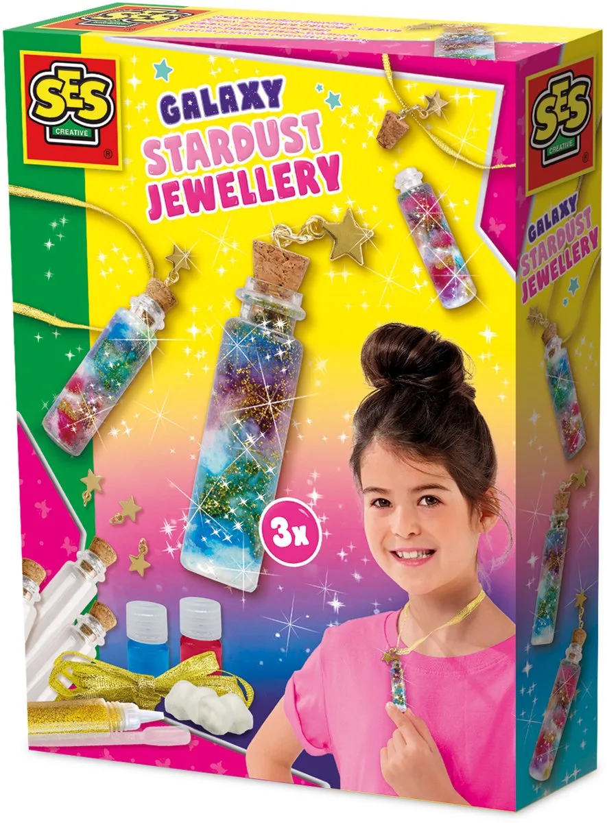 3 Mini Flesjes als Kettinghanger - Voor Meisjes vanaf 5 Jaar - Sieraden Maken - Schoencadeautjes Sinterklaas fra SES Creative i Galaxy stardust – produktbillede