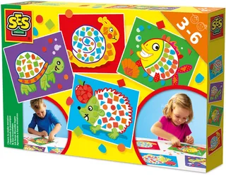 4 Voorbedrukte Kaarten – Mozaïekstickers – Montessori Knutselset – Vanaf 3 jaar de SES Creative en Ik leer mozaïeken – photo du produit 1 sur 2