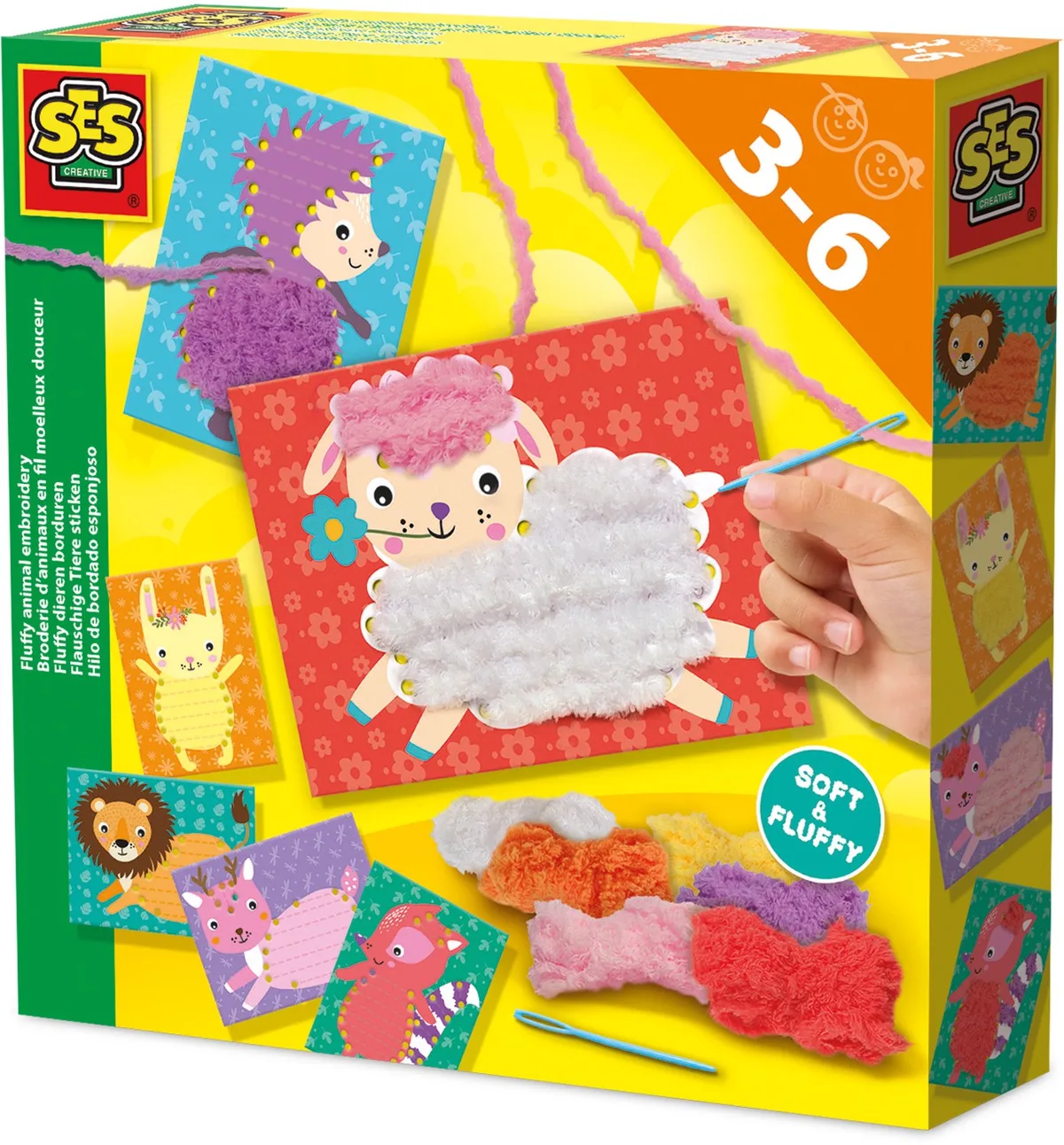 6 Borduurkaarten - Vanaf 3 Jaar - Borduren Kinderen - Schoencadeautjes Sinterklaas von SES Creative in Fluffy dieren borduren – Produktfoto