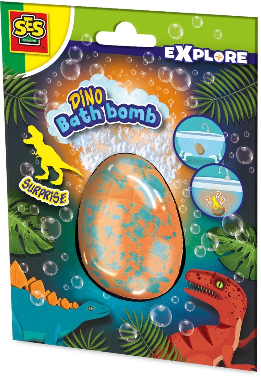 Bad Bruisbal Surprise - Dino en Speelfiguur - Vanaf 3 Jaar - Bruisballen - Schoencadeautjes Sinterklaas från SES Creative i Dino – oranje, Grön – produktbild