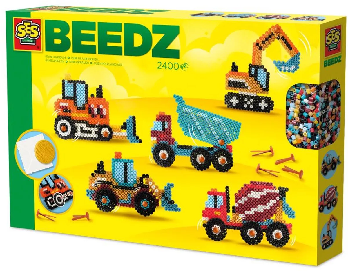 Beedz - 2400 Strijkkralen met Grondplaten en Strijkvellen - Vanaf 5 Jaar fra SES Creative i Bouwvoertuigen – produktbillede