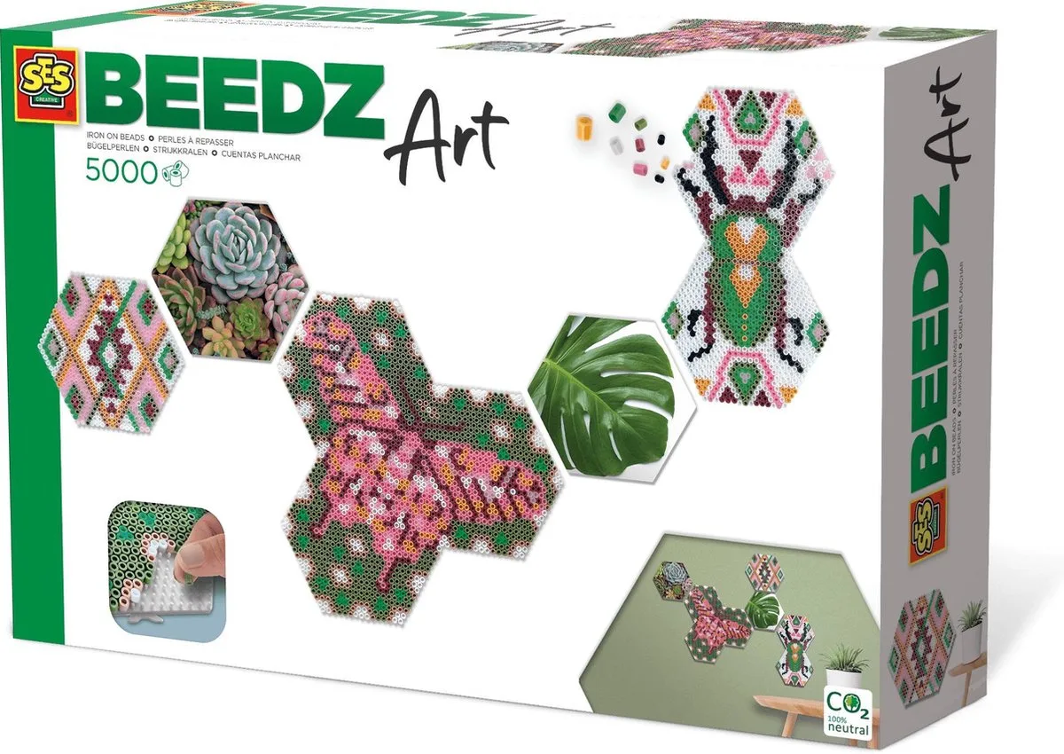 Beedz Art - Hex tiles Botanisch - 5000 strijkkralen - collage met strijkkralen en foto's - complete set met grondplaten en fotostickers by SES Creative in Botanic – product photo