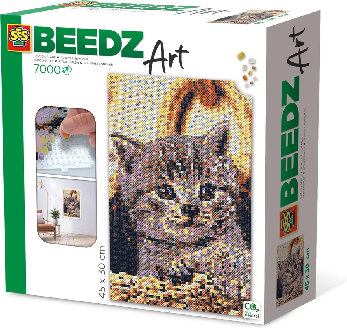 Beedz Art - Kat - 7000 strijkkralen - kunstwerk van strijkkralen - complete set inclusief grondplaten en strijkvel by SES Creative in Poes – product photo
