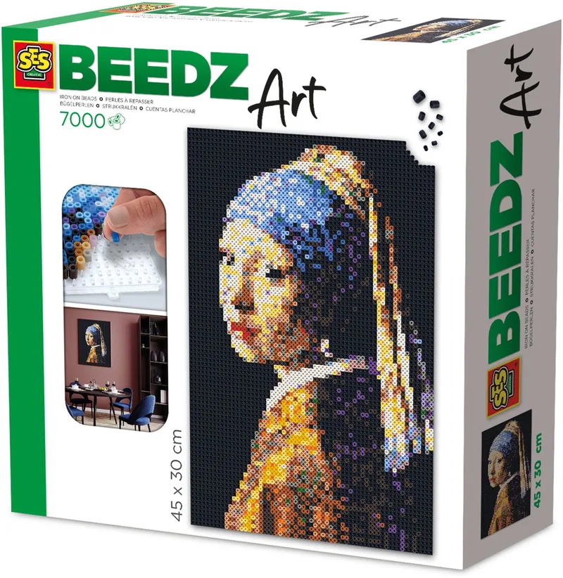 Beedz Art - Meisje met de Parel van Vermeer - 7000 Strijkkralen met Grondplaten en Strijkvellen - Vanaf 12 Jaar fra SES Creative i Vermeer, Meisje met de Parel – produktbillede