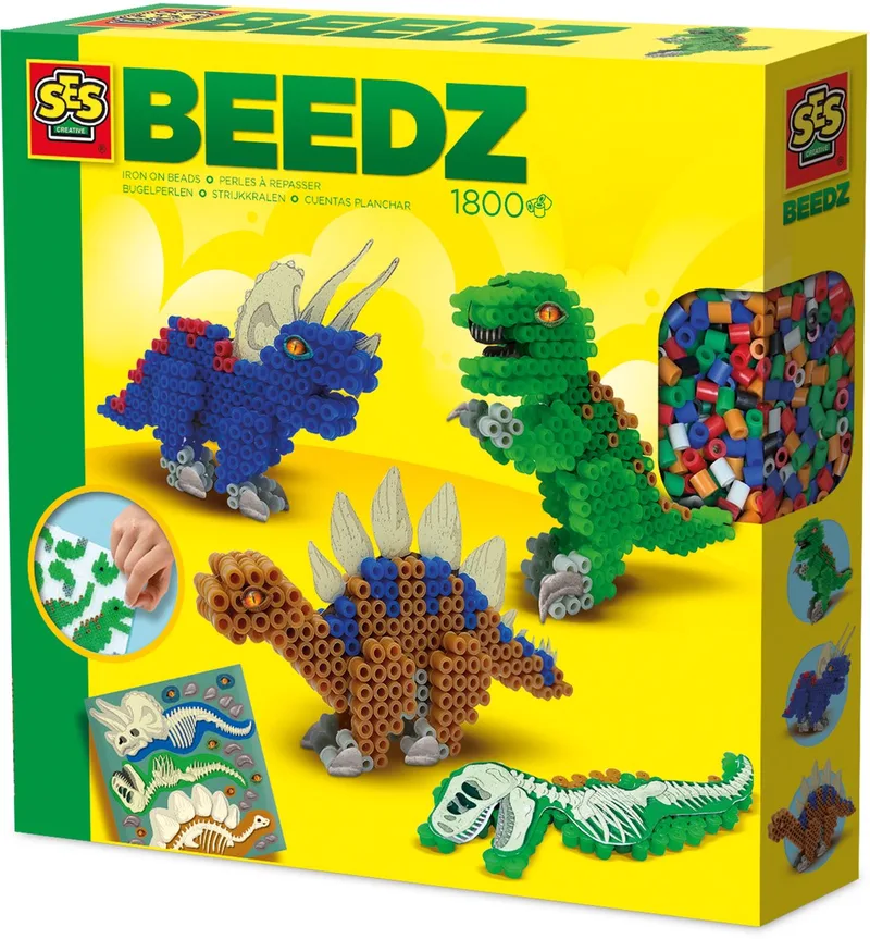 Beedz - Dinos - 1800 Strijkkralen met Grondplaten en Strijkvellen - Vanaf 5 Jaar från SES Creative i Dino's – produktbild