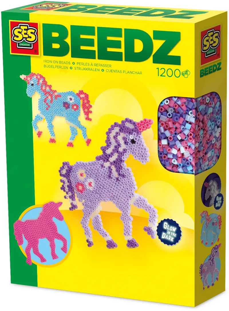Beedz - Glow in the Dark - 1200 Strijkkralen met Grondplaten en Strijkvellen - Vanaf 5 Jaar by SES Creative in Unicorn – product photo 1 of 2