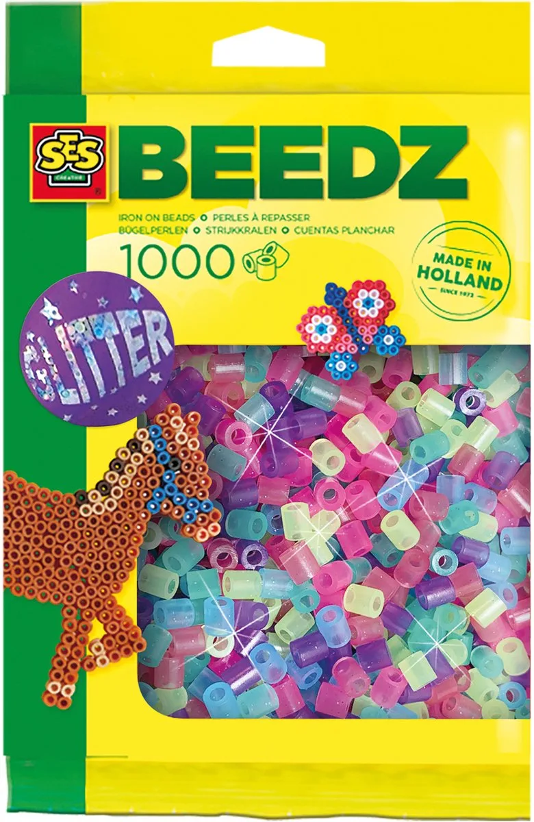 Beedz Strijkkralen - Glitter Mix - Vanaf 5 Jaar - 1000 Stuks - Knutselen - PVC-Vrij - Schoencadeautjes Sinterklaas de SES Creative en Mix Glitter – 1000 Stuks – photo du produit