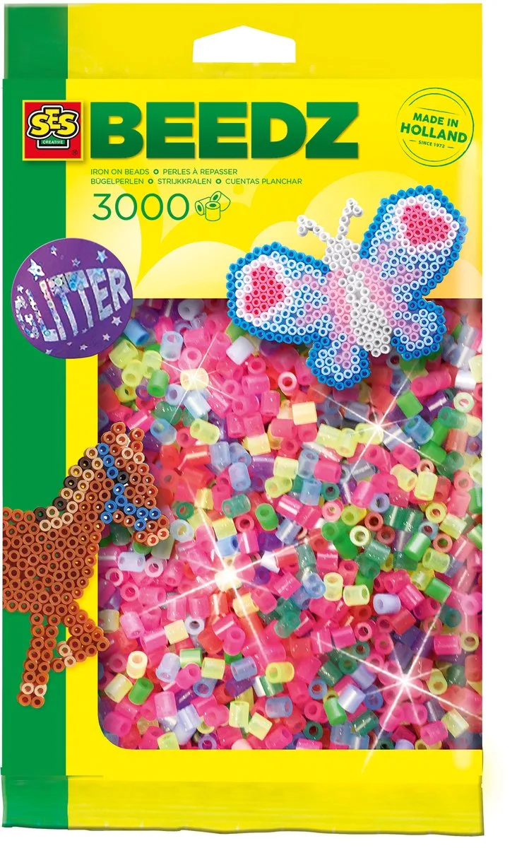 Beedz Strijkkralen - Glitter Mix - Vanaf 5 Jaar - 3000 Stuks - Knutselen - PVC-Vrij - Schoencadeautjes Sinterklaas by SES Creative in Mix Glitter – 3000 Stuks – product photo
