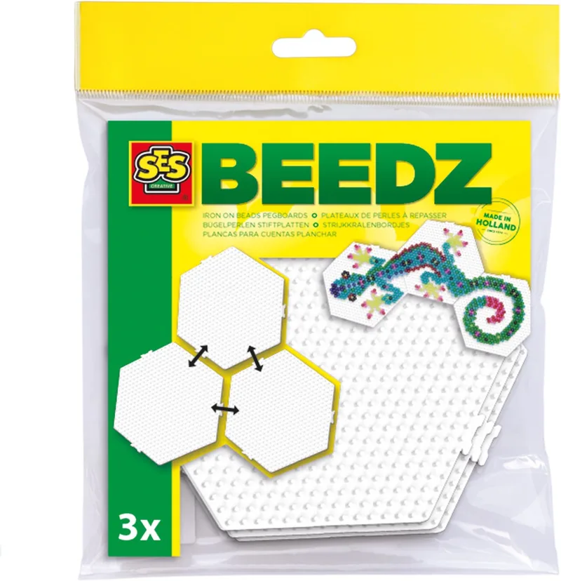 Beedz - Strijkkralen Grondplaten - 3 Stuks - Hexagon (Zeshoek) - Koppelbaar - Vanaf 5 Jaar de SES Creative en Wit – Hexagon – photo du produit