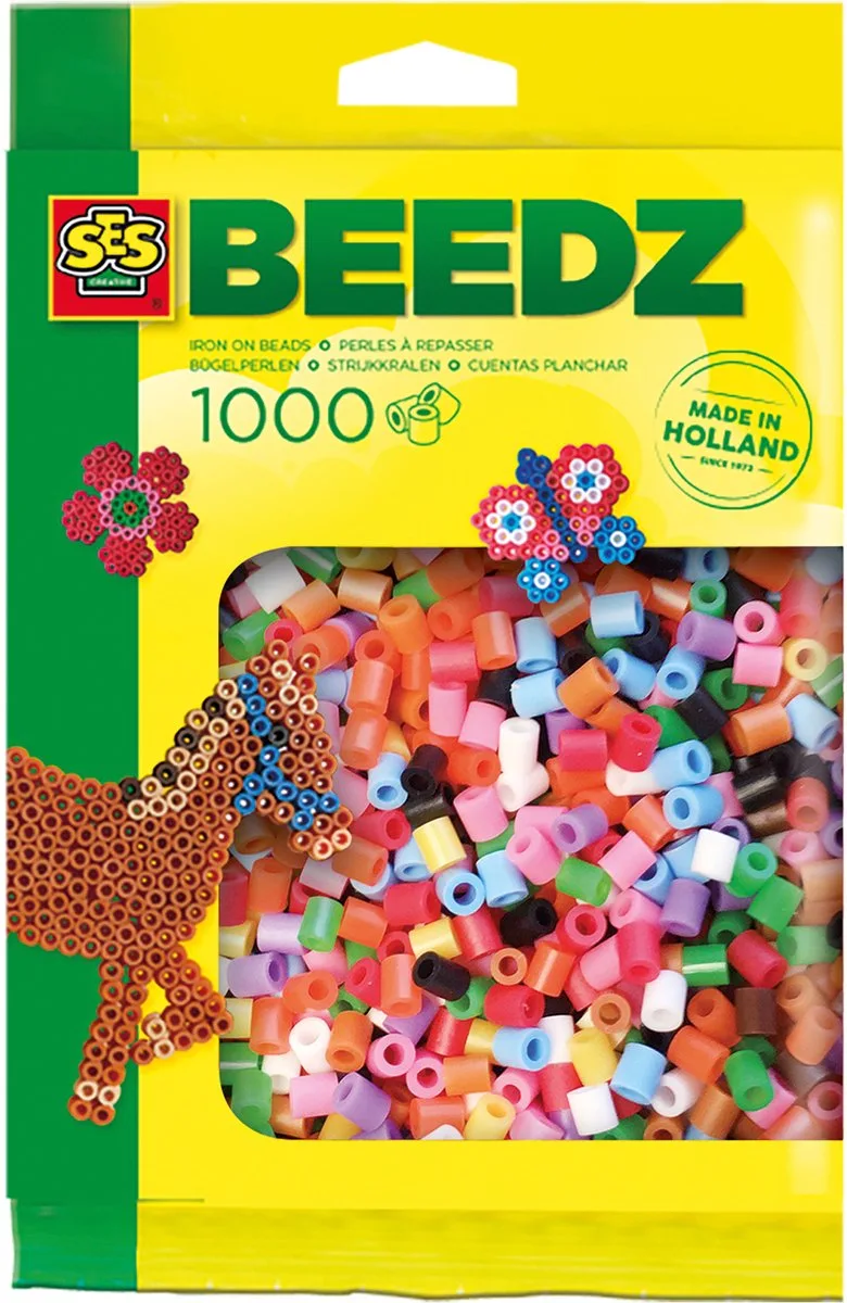 Beedz Strijkkralen - Mix Basiskleuren - Vanaf 5 Jaar - 1000 Stuks - Knutselen - PVC-Vrij - Schoencadeautjes Sinterklaas de SES Creative en Mix Basis – 1000 Stuks – photo du produit