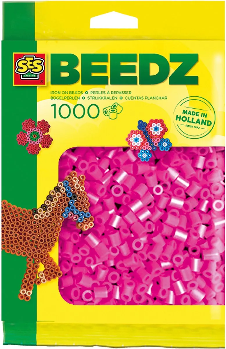 Beedz Strijkkralen - Navulling Neonroze - Vanaf 5 Jaar - 1000 Stuks - Knutselen - PVC-Vrij - Schoencadeautjes Sinterklaas de SES Creative en Neon Roze – photo du produit