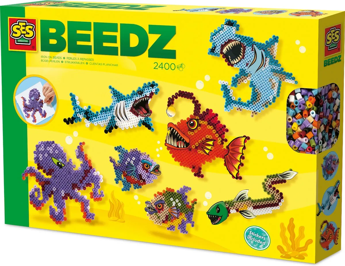 Beedz Strijkkralen Set - Enge Zeedieren - Vanaf 5 Jaar - 2400 Stuks - Knutselen - PVC-Vrij - Schoencadeautjes Sinterklaas by SES Creative in Stoere zeedieren – product photo