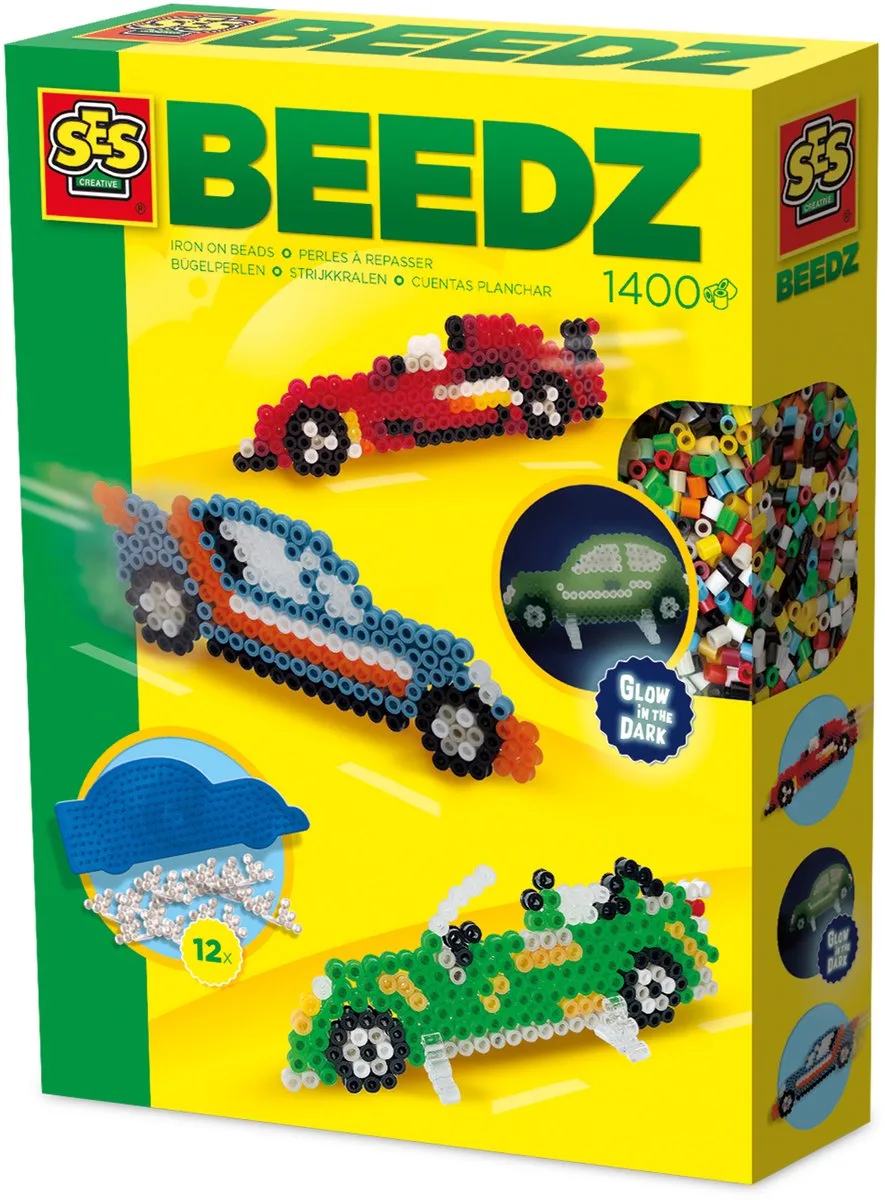Beedz Strijkkralen Set - Voor Jongens vanaf 5 Jaar - 1400 Stuks - Knutselen - PVC-Vrij - Schoencadeautjes Sinterklaas de SES Creative en Auto – photo du produit