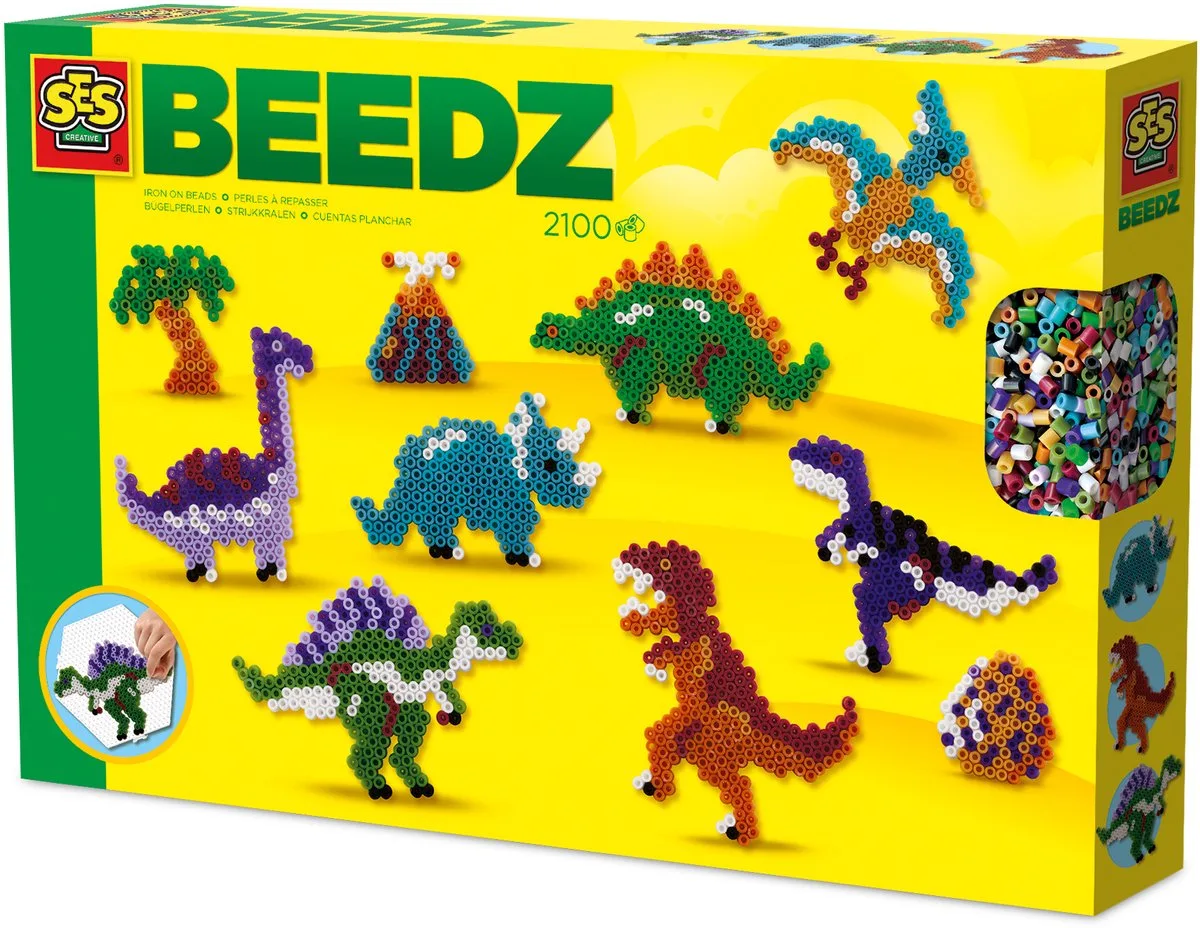 Beedz Strijkkralen Set - Voor Jongens vanaf 5 Jaar - 2100 Stuks - Knutselen - PVC-Vrij - Schoencadeautjes Sinterklaas de SES Creative en Dino wereld – photo du produit