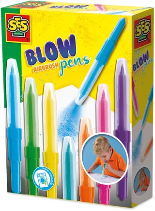 Blow Airbrush Pens - 7 Kleuren Airbrush Viltstiften - Vanaf 5 Jaar - 7 Stuks - Blaasstiften - Goed Uitwasbaar - Schoencadeautjes Sinterklaas by SES Creative in Multicolour – product photo 1 of 3