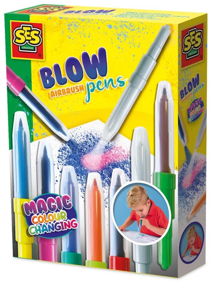 Blow Airbrush Pens - Magisch Kleurveranderend - Vanaf 5 Jaar - 7 Stuks - Blaasstiften - Goed Uitwasbaar - Schoencadeautjes Sinterklaas by SES Creative in Kleurverandering – product photo 1 of 2