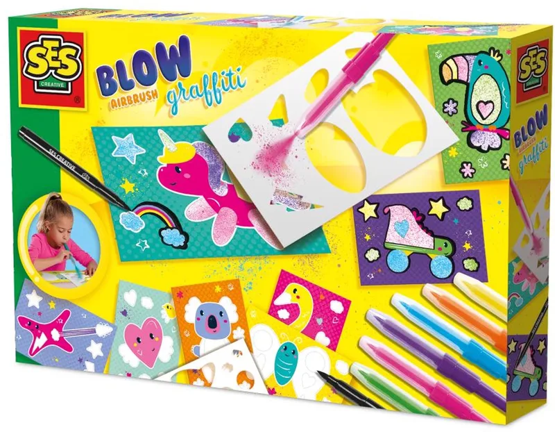 Blow Airbrush Pens - met Kleurplaten en Brushstift - Vanaf 5 Jaar - BlaasPennen - Schoencadeautjes Sinterklaas by SES Creative in Graffiti – product photo