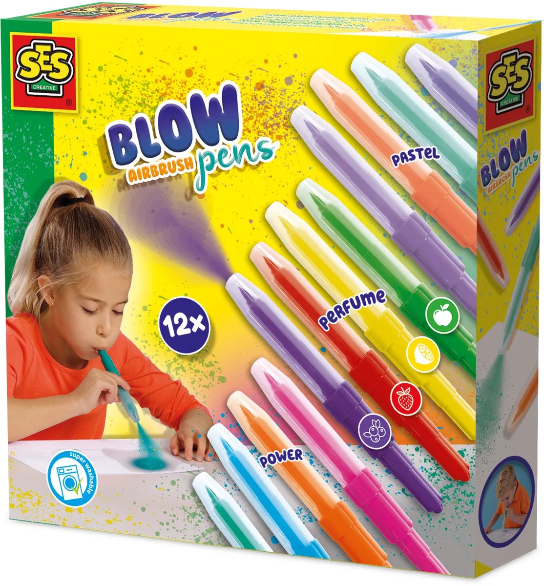 Blow Airbrush Pens - Power, Pastel en Geur - Vanaf 5 Jaar - 12 Stuks - Blaasstiften - Goed Uitwasbaar - Schoencadeautjes Sinterklaas von SES Creative in Mehrfarbig – Produktfoto