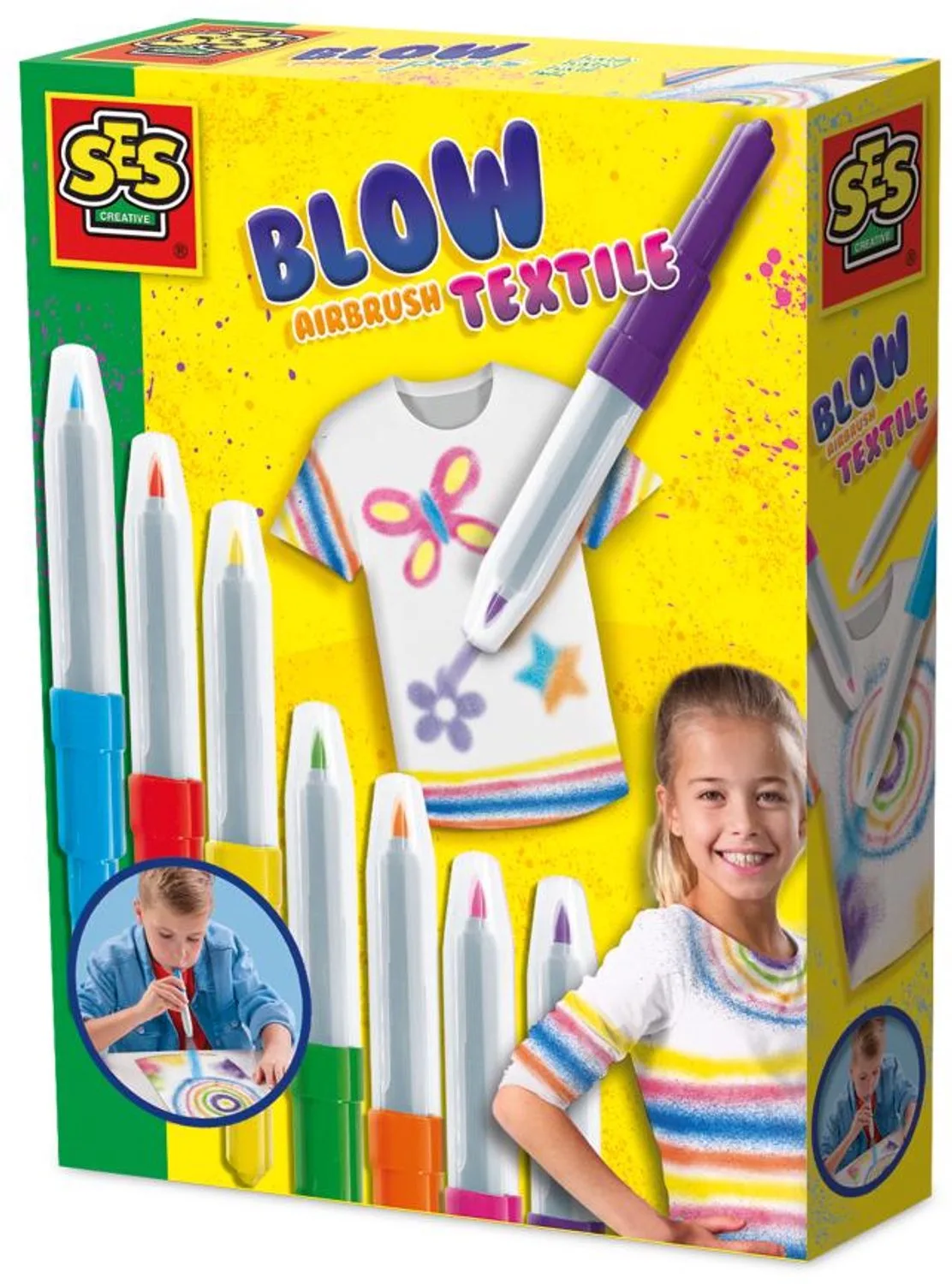 Blow Airbrush Pens - voor Stof en Kleding - Vanaf 5 Jaar - 7 Stuks - Blaasstiften - Goed Uitwasbaar - Schoencadeautjes Sinterklaas von SES Creative in Textiel – Produktfoto