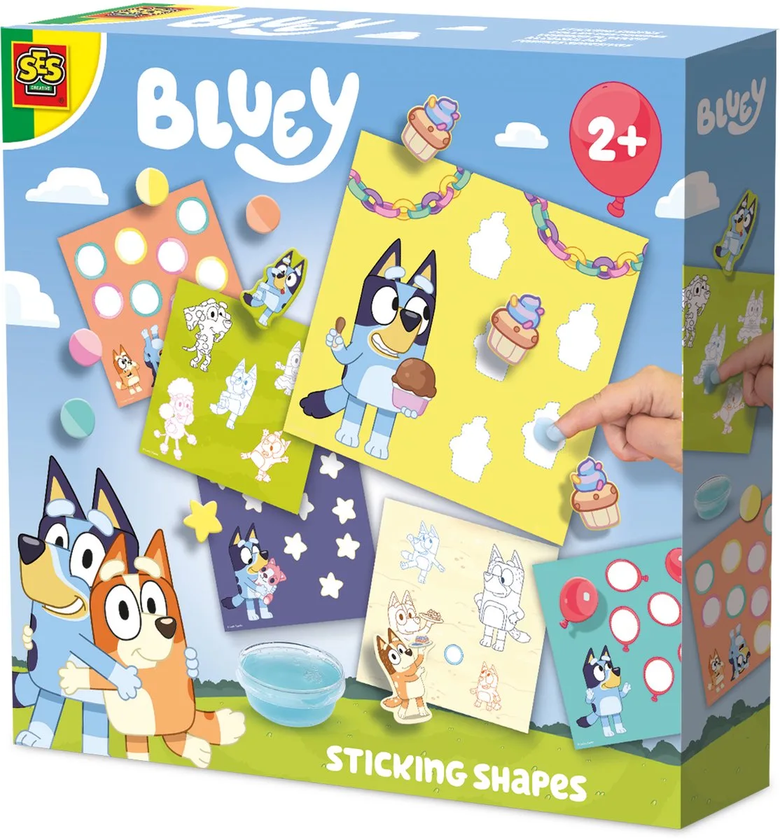 Bluey - 6 Kaarten met Vingerlijm - Vanaf 2 Jaar - Stickeren - Motorische Ontwikkeling - Schoencadeautjes Sinterklaas de SES Creative en Vormen plakken – photo du produit