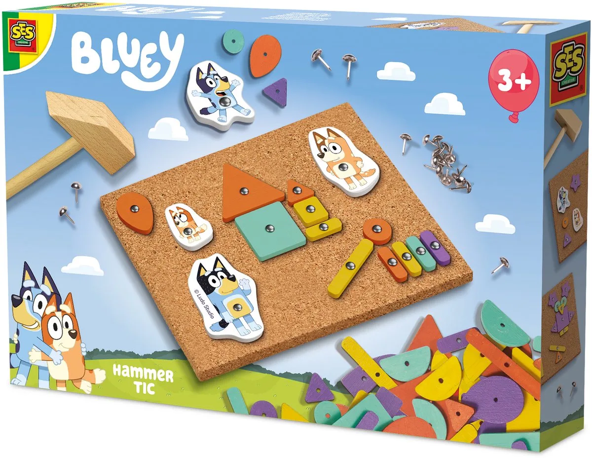 Bluey met Kurken Mat en Houten Hamer - Vanaf 3 Jaar - Schoencadeautjes Sinterklaas von SES Creative in Hamertje tik – Produktfoto