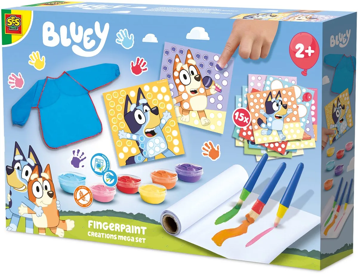 Bluey Vingerverf - Vingerprint Mega Set - Vanaf 2 Jaar - Babyproof - Glutenvrij - Schoencadeautjes Sinterklaas de SES Creative en Megaset – photo du produit